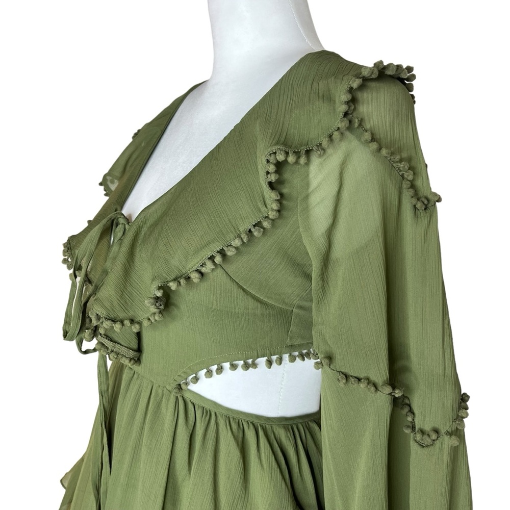 ASOS Design Army Green Cutout Long sleeve Dress with Tassels Size 6 - Picture 7 of 10